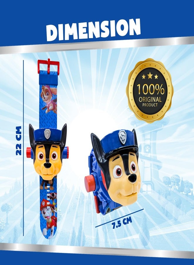 Wembley Paw Patrol Digital Projector Watch for Kids| Fun Learning Birthday Gift| Toy Watch for Boys and Girls| Shows Time, Date & Month| with Soft Silicone Strap- Chase - Image 3